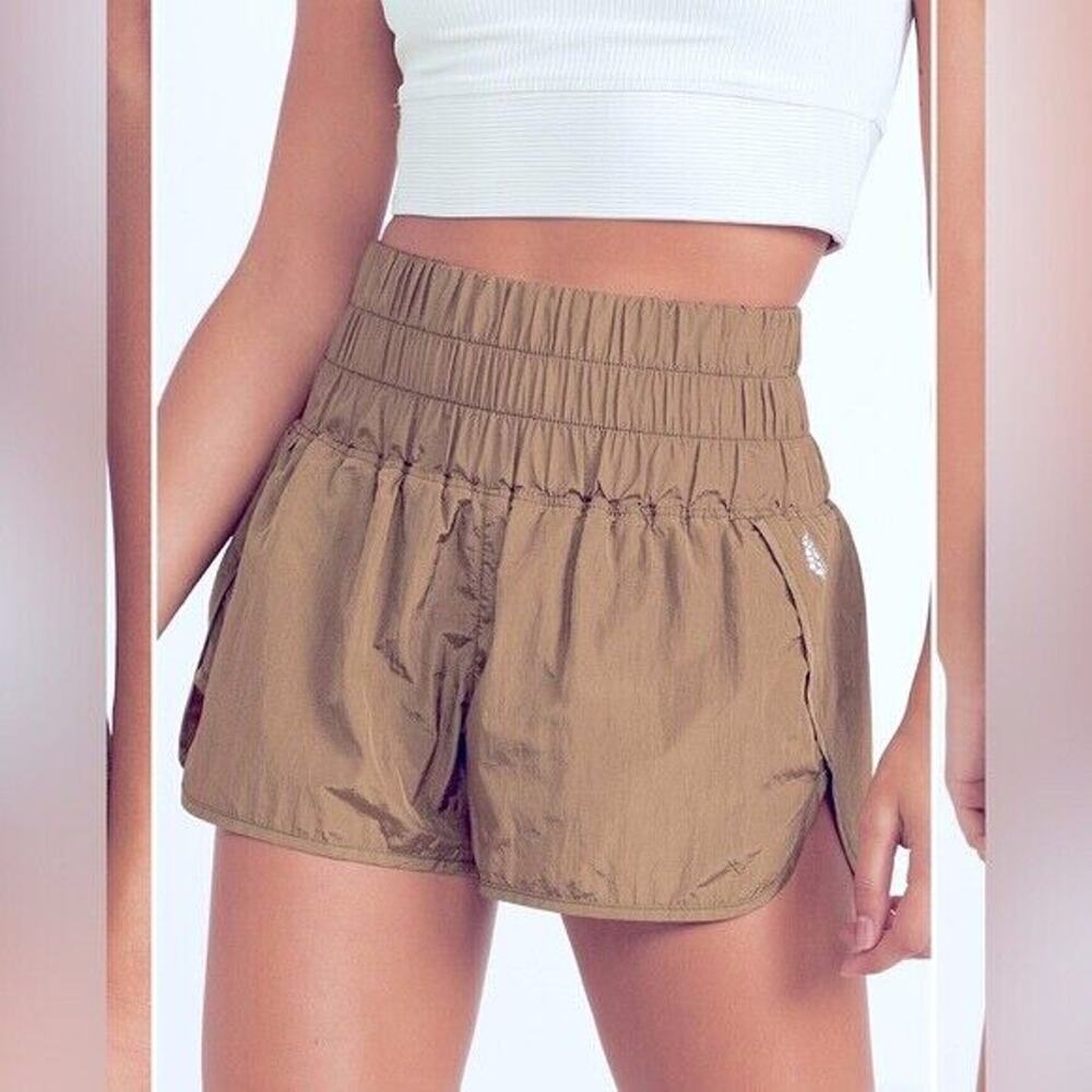 Free People The Way Home High Rise Shorts Water Resistant S Taupe Nylon